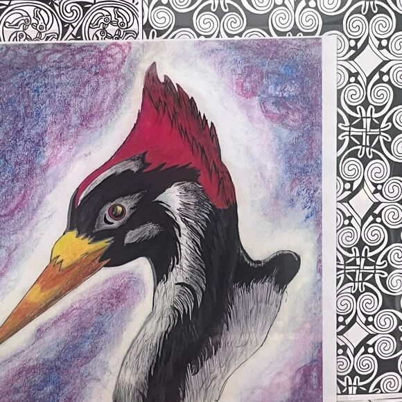 Framed Pileated Woodpecker Art Print Drawing 14x14 - Picture 3 of 5